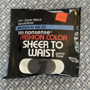 No Nonsense Fashion Color Pantyhose New Vintage Sheer Black Medium To Tall Sz B